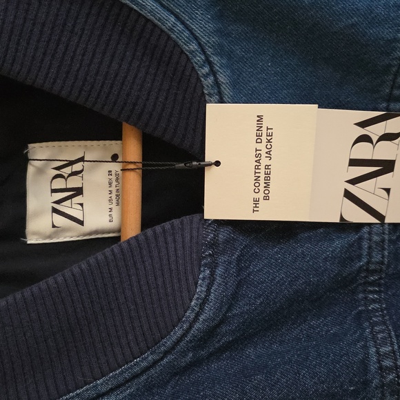 ZARA The Contrast Denim Bomber Jacket - Picture 7 of 13